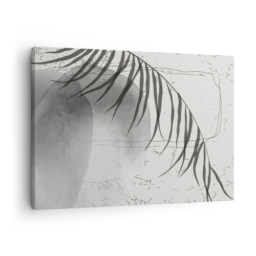 Schilderen op canvas - Een delicaat palmbladmotief op een lichte achtergrond in Scandinavische stijl. - 70x50cm - Het subtiele exotisme van de natuur - Moderne wanddecoratie voor woonkamer en slaapkamer ARTTOR