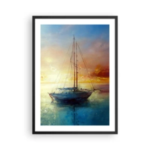 Poster in een zwarte lijst - Een jacht op een kalme zee bij zonsondergang - 50x70cm - In een gouden baai - Moderne wanddecoratie voor woonkamer en slaapkamer ARTTOR