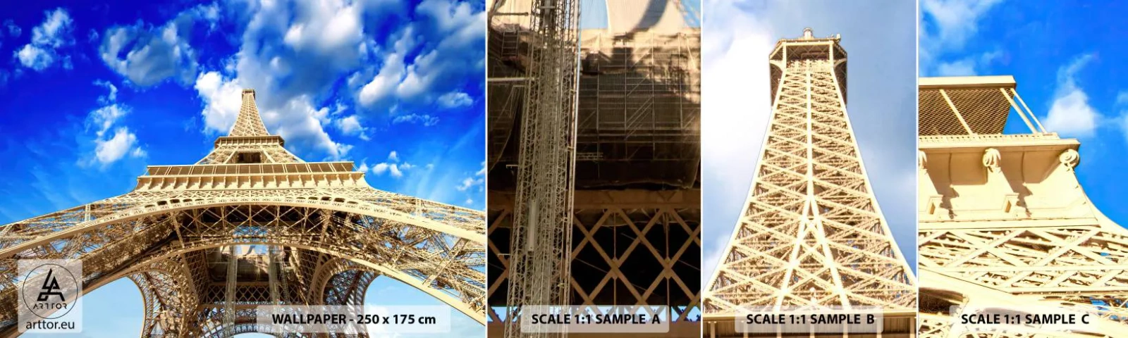 Fotobehang Monster Zelfklevend Deluxe Sticker - Reiken naar de hemel en de wolken - Stad, Parijs, Eiffeltoren - 100x30 cm