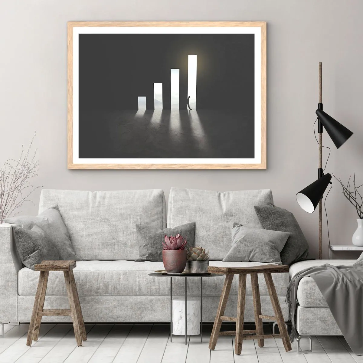 Een poster in een licht eiken lijst - Succes - impressie - 100x70 cm