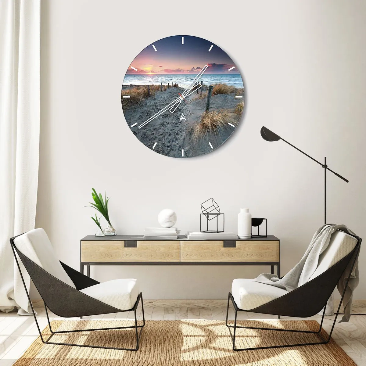 Wandklok - Klok - Toegang tot het strand bij zonsondergang met uitzicht op zee - 30x30cm - Je liet een regenboog van licht stralend... - Moderne wanddecoratie voor woonkamer, keuken en slaapkamer ARTTOR
