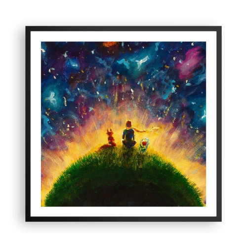 Poster in een zwarte lijst - Liefde en vriendschap - de hele wereld - 60x60 cm