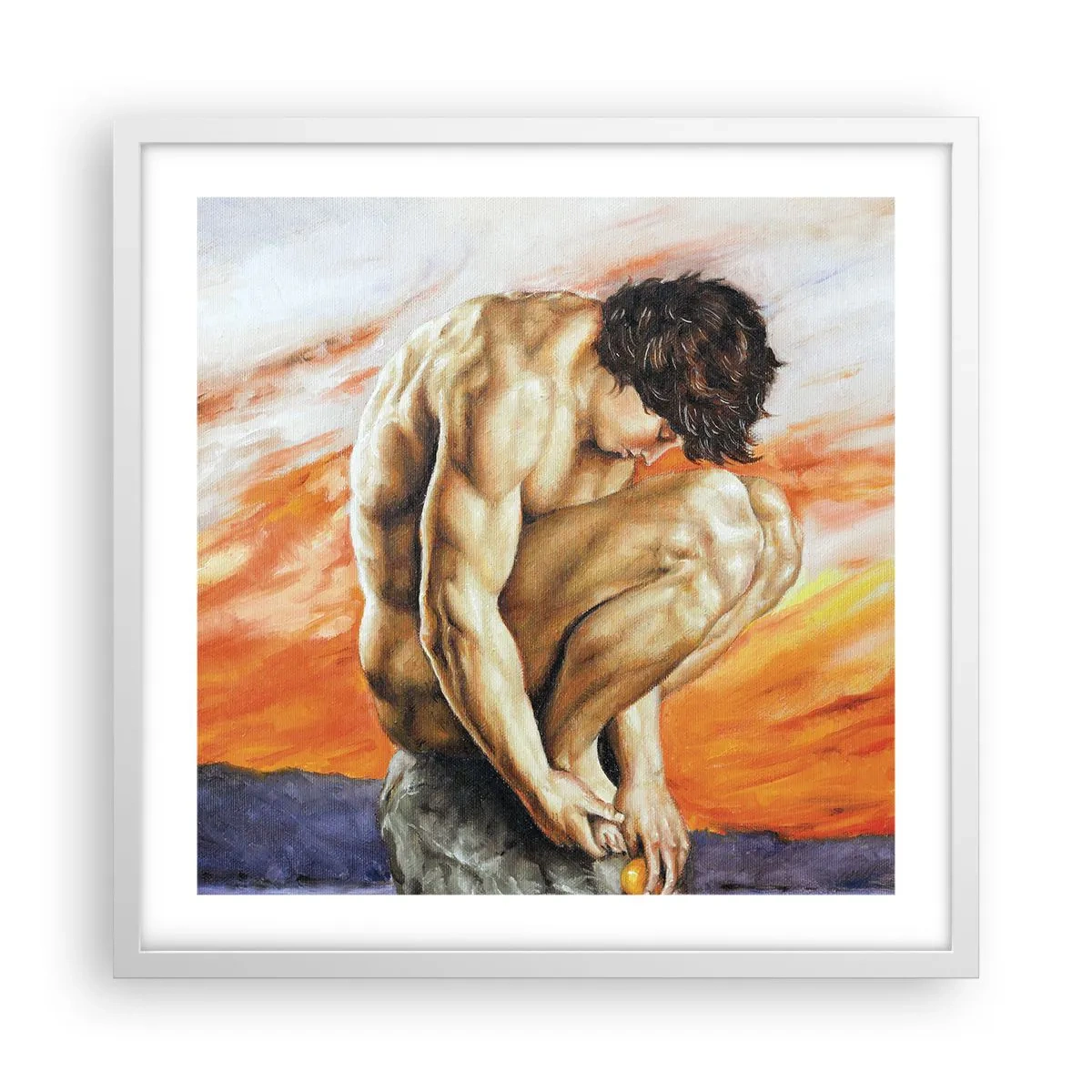 Poster in een witte lijst - Ondergedompeld in zichzelf - 50x50 cm