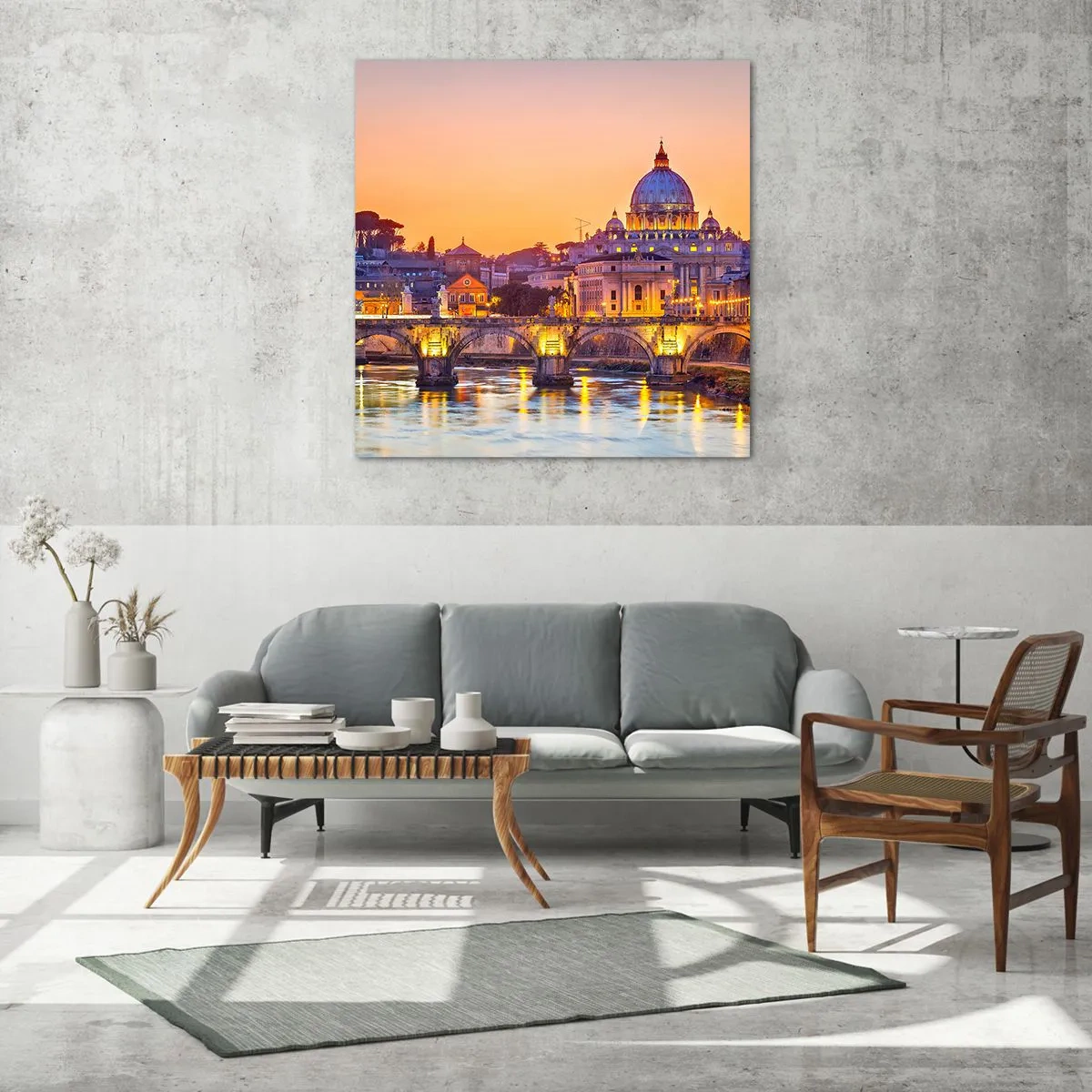 Schilderen op glas - Zonsondergang boven de Eeuwige Stad - 60x60 cm