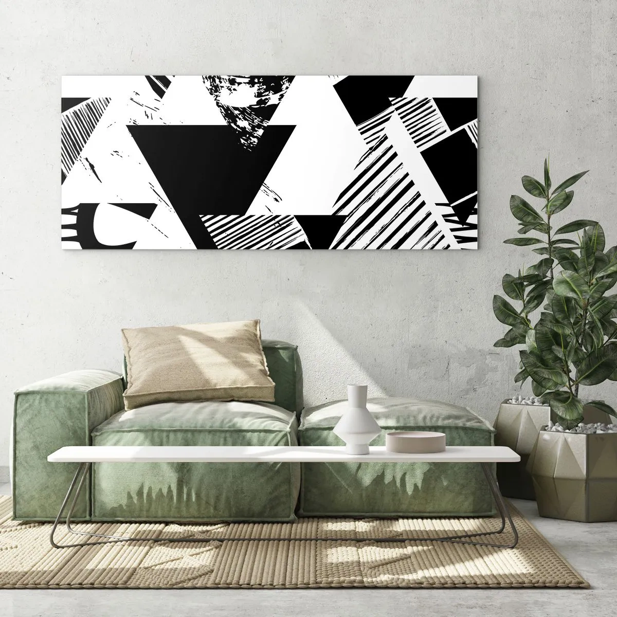 Schilderen op glas - Regen van driehoeken - 160x50 cm