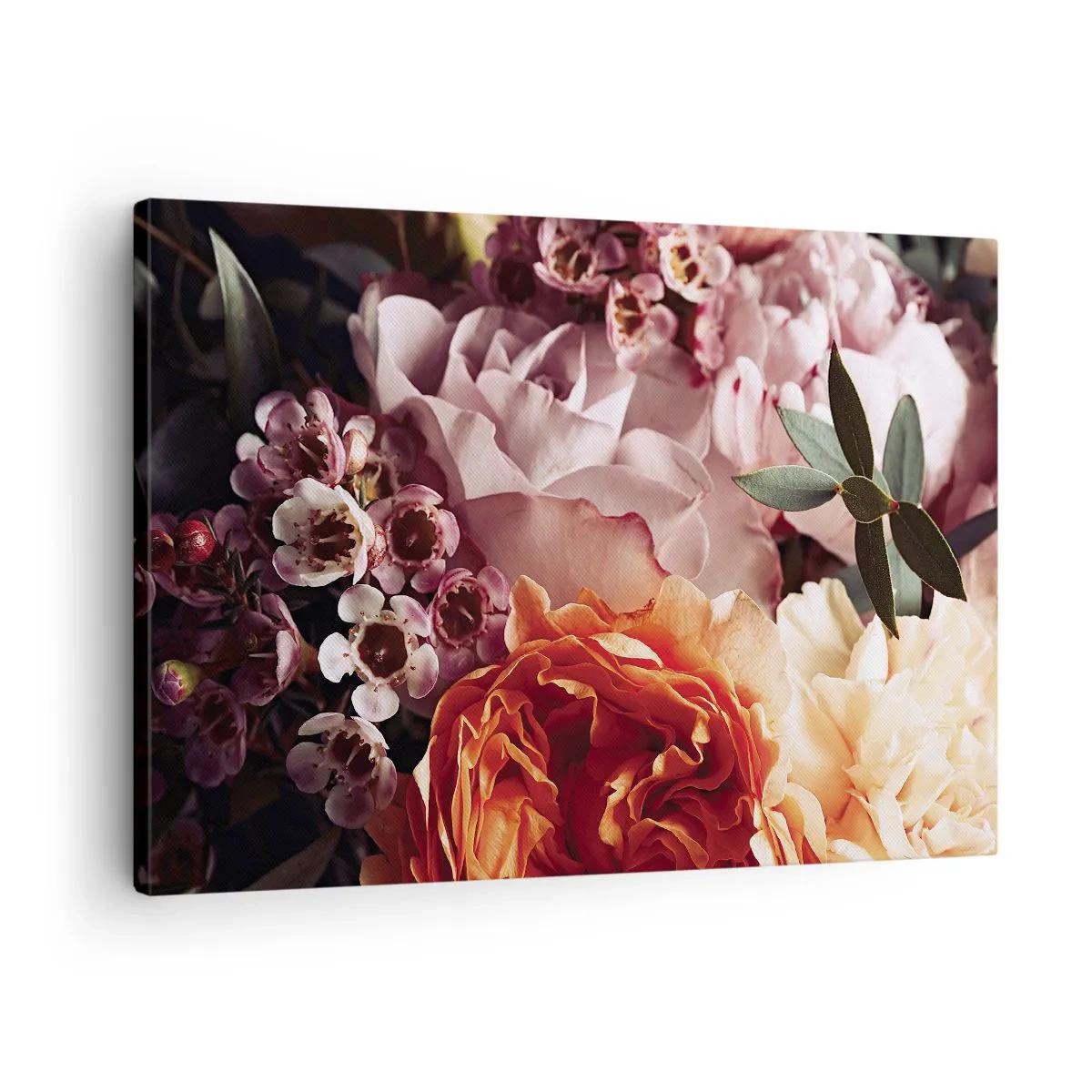 Schilderen op canvas - Een close-up van een kleurrijke bloemencompositie - 70x50cm - Gehuld in schoonheid - Moderne wanddecoratie voor woonkamer en slaapkamer ARTTOR