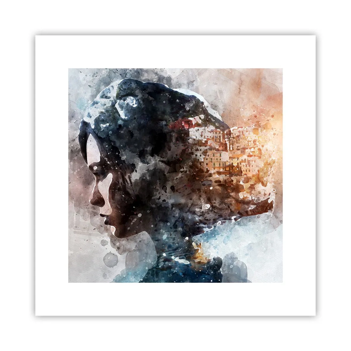 Poster - Een verhaal over een meisje met een stad op de achtergrond - 30x30 cm