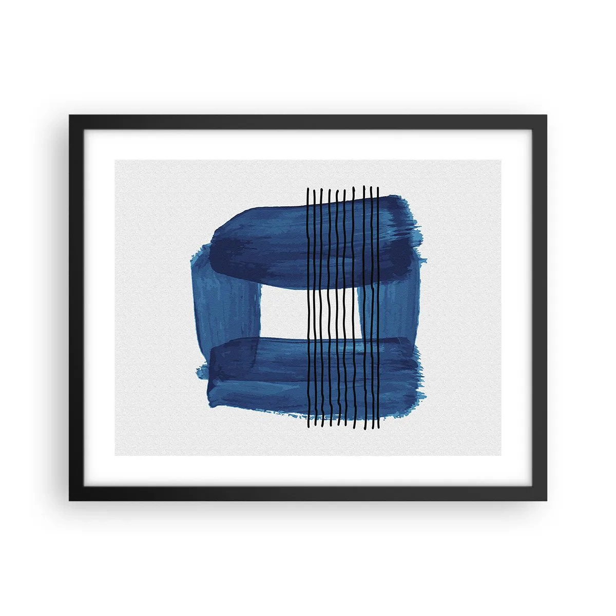 Poster in een zwarte lijst - Blauwe en zwarte compositie - 50x40 cm