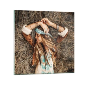 Schilderen op glas - Op weg naar de zomer van de liefde - 40x40 cm