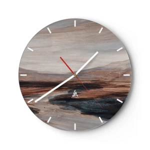 Wandklok - Klok - Een bruingrijze vallei met bergen op de achtergrond in een schilderachtige stijl - 30x30cm - Een rustige vallei - Moderne wanddecoratie voor woonkamer, keuken en slaapkamer ARTTOR