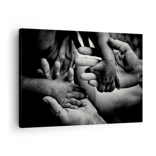 Schilderen op canvas - Zwart-witte handen van verschillende generaties - 70x50cm - Om mens te zijn - Moderne wanddecoratie voor woonkamer en slaapkamer ARTTOR