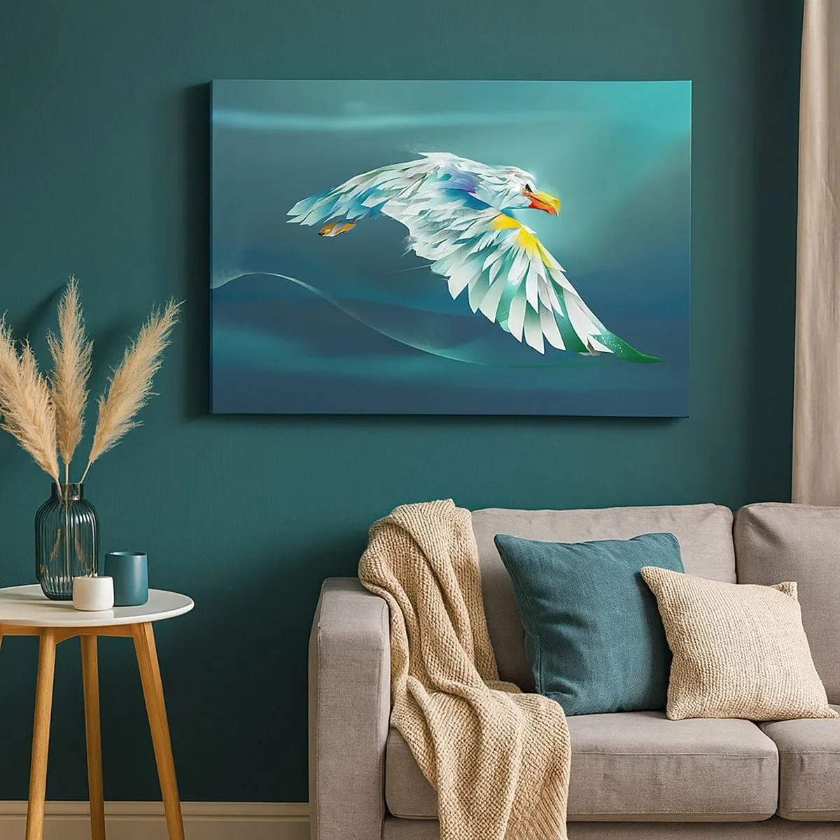 Schilderen op canvas - Abstracte adelaar in vlucht tegen een turquoise lucht - 70x50cm - De adelaar van je vluchten is de kracht - Moderne wanddecoratie voor woonkamer en slaapkamer ARTTOR