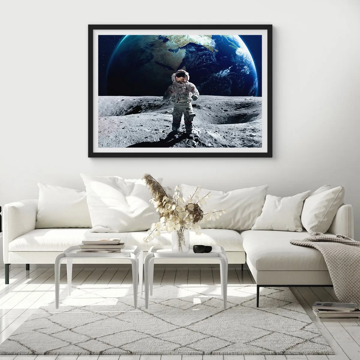 Poster in een zwarte lijst - Groetjes van de maan - 100x70 cm