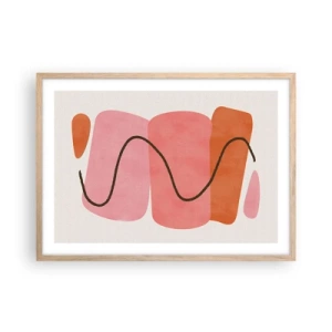 Een poster in een licht eiken lijst - zachte beweging van vormen - 70x50 cm