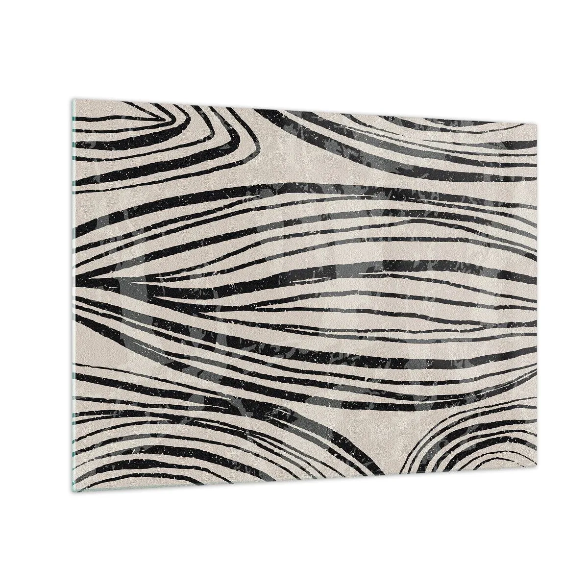 Schilderen op glas - Golven van zwarte lijnen op een lichte achtergrond - 70x50cm - Lijnoverstromingsvlakte - Moderne wanddecoratie voor woonkamer en slaapkamer ARTTOR