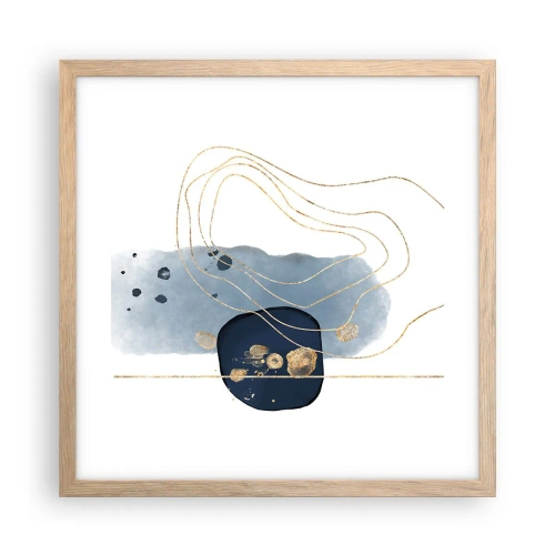 Een poster in een licht eiken lijst - Blauw en goud fantasie - 40x40 cm