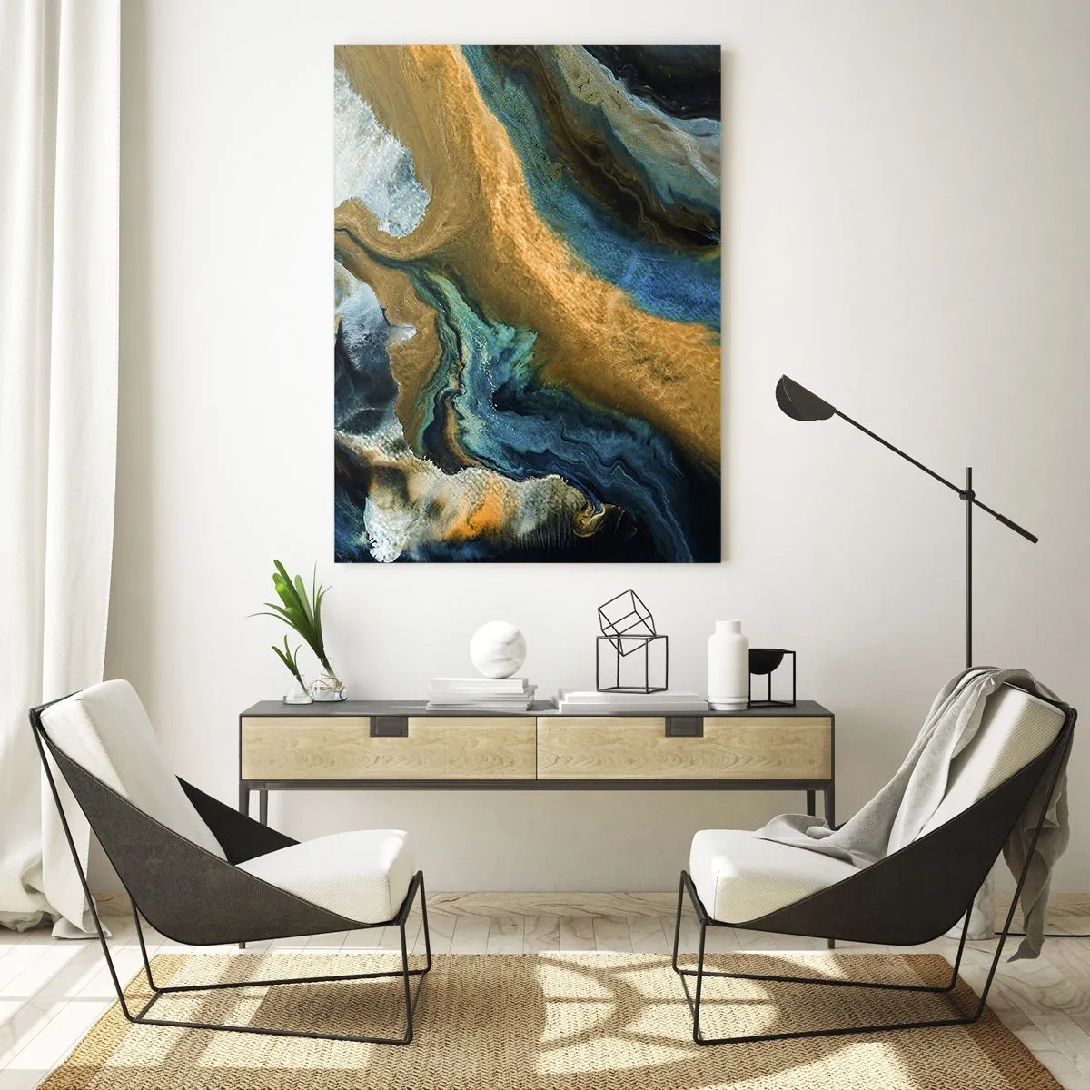 Schilderen op glas - Blauw - geel - wederzijdse invloeden - 50x70 cm