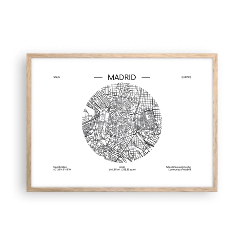 Een poster in een licht eiken lijst - Anatomie van Madrid - 70x50 cm