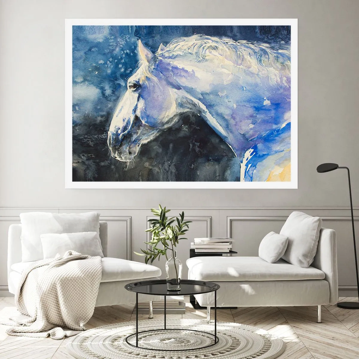 Poster - Portret in een blauwe gloed - 70x50 cm