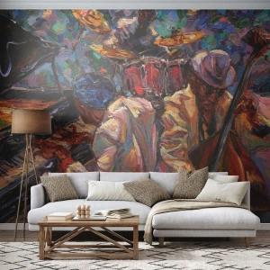Zelfklevend Fotobehang Deluxe Sticker - In hetzelfde ritme - Muziek, Jazz, Dubbele bas - 350x256 cm
