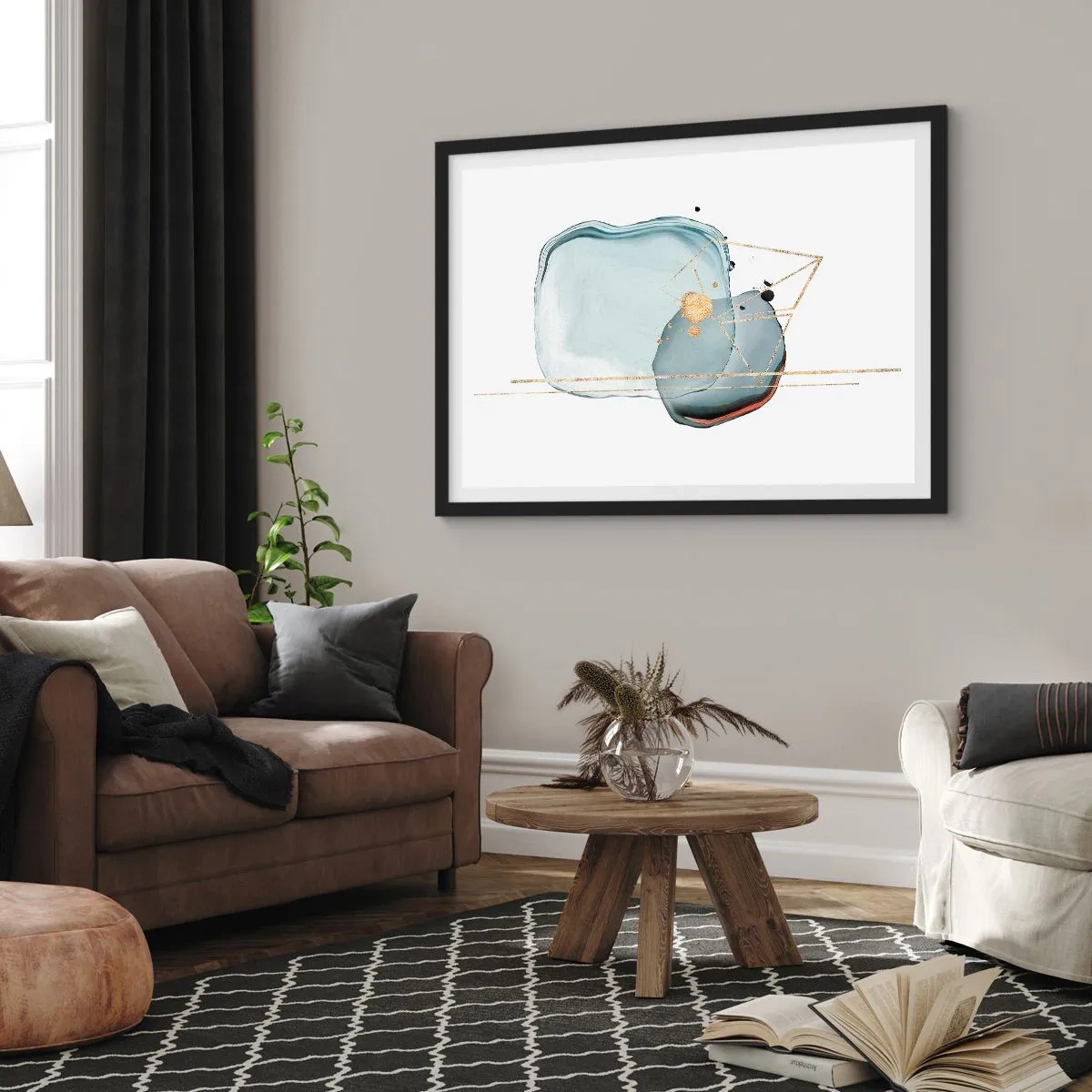 Poster in een zwarte lijst - Een studie van druppels - 50x40 cm