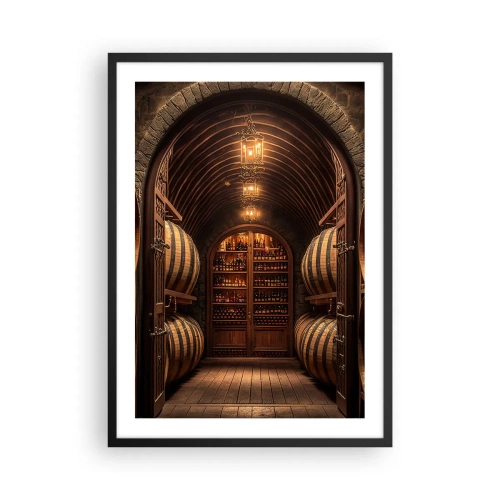 Poster in een zwarte lijst - Elegante wijnkelder met houten vaten - 50x70cm - Sfeervolle kelder - Moderne wanddecoratie voor woonkamer en slaapkamer ARTTOR