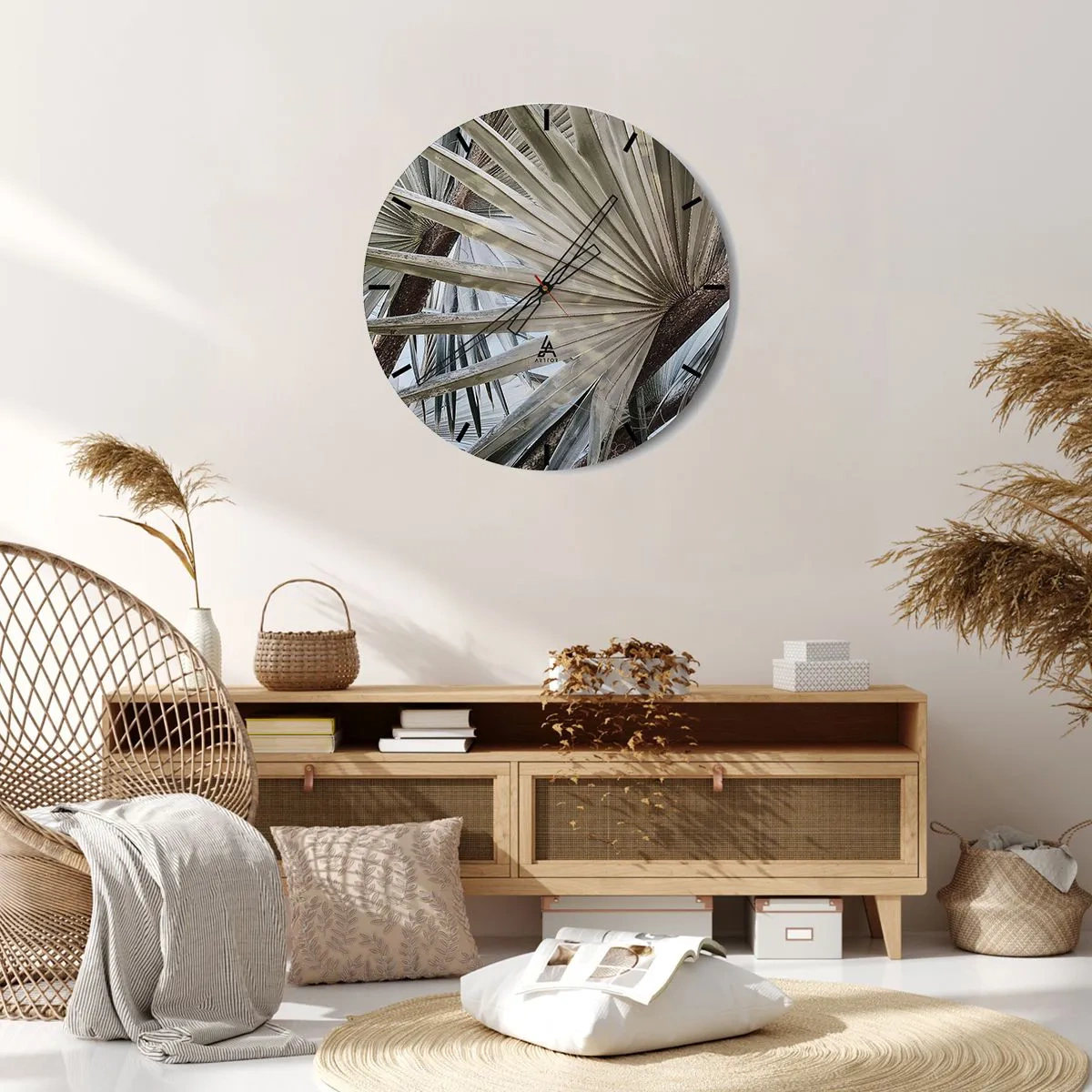 Wandklok - Klok - Close-up van waaierpalmbladeren - 30x30cm - Fans in de tropen - Moderne wanddecoratie voor woonkamer, keuken en slaapkamer ARTTOR