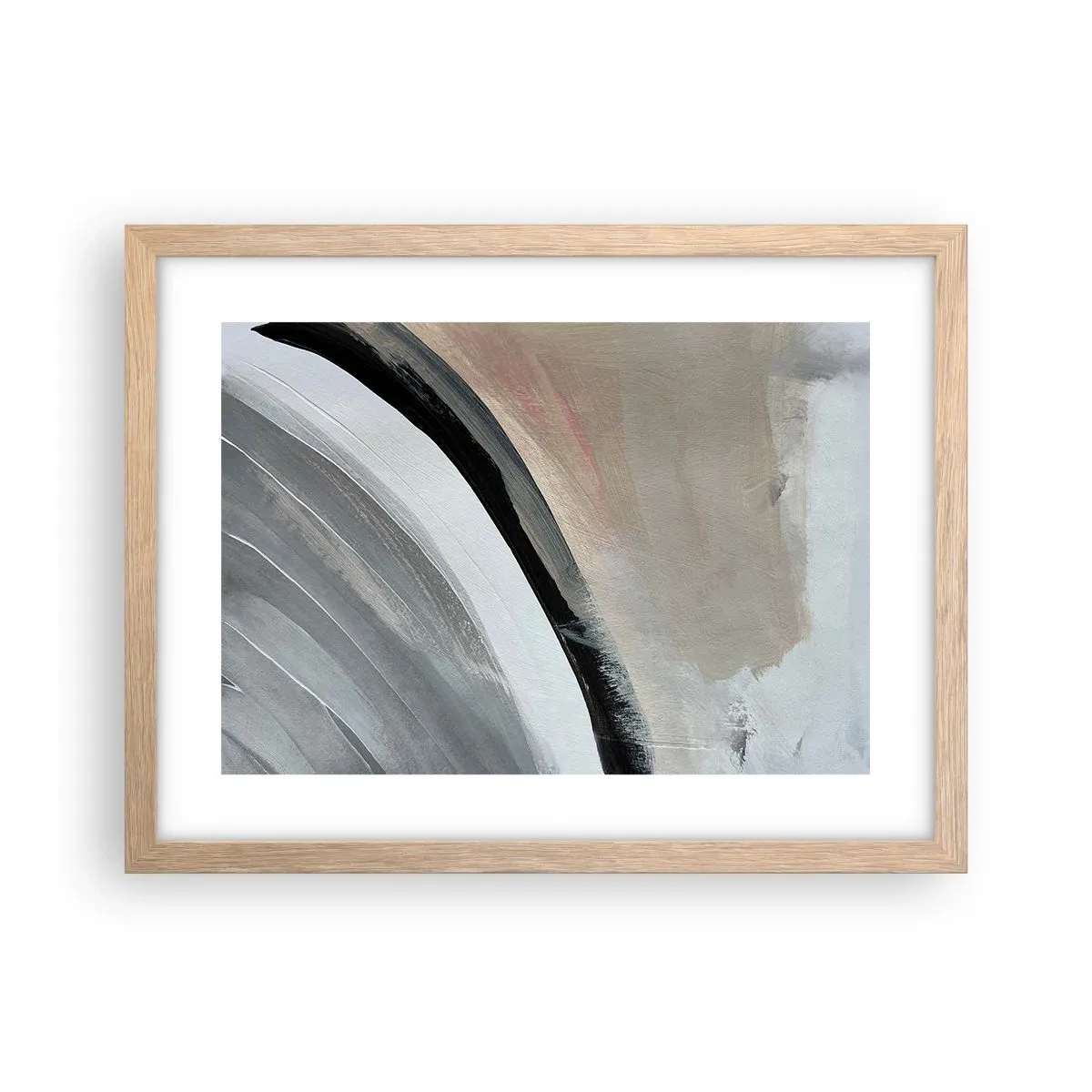 Een poster in een licht eiken lijst - Compositie: boog van zwart en grijs - 40x30 cm