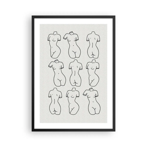 Poster in een zwarte lijst - Een minimalistische illustratie van vrouwelijke silhouetten in zwarte contouren. - 50x70cm - Alleen Venus - Moderne wanddecoratie voor woonkamer en slaapkamer ARTTOR