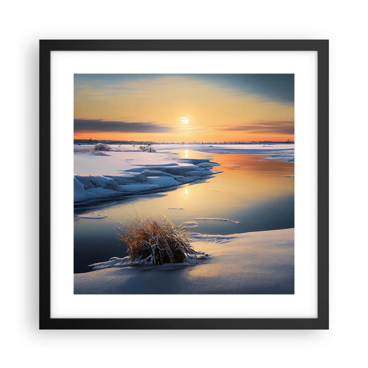 Poster in een zwarte lijst - Winterse zonsondergang - 40x40 cm