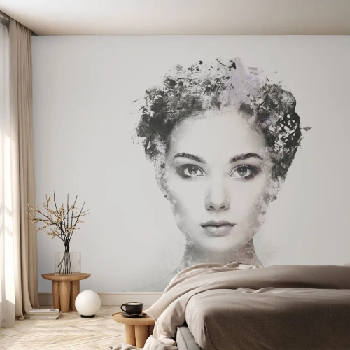 Fotobehang Premium Canvas - Een uiterst stijlvol portret - Het gezicht van de vrouw, Vrouw, Abstractie - 450x315 cm