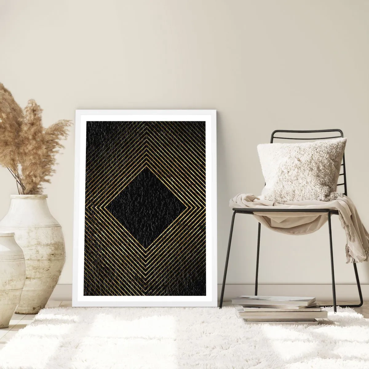 Poster in een witte lijst - Geometrie in glamoureuze stijl - 40x50 cm