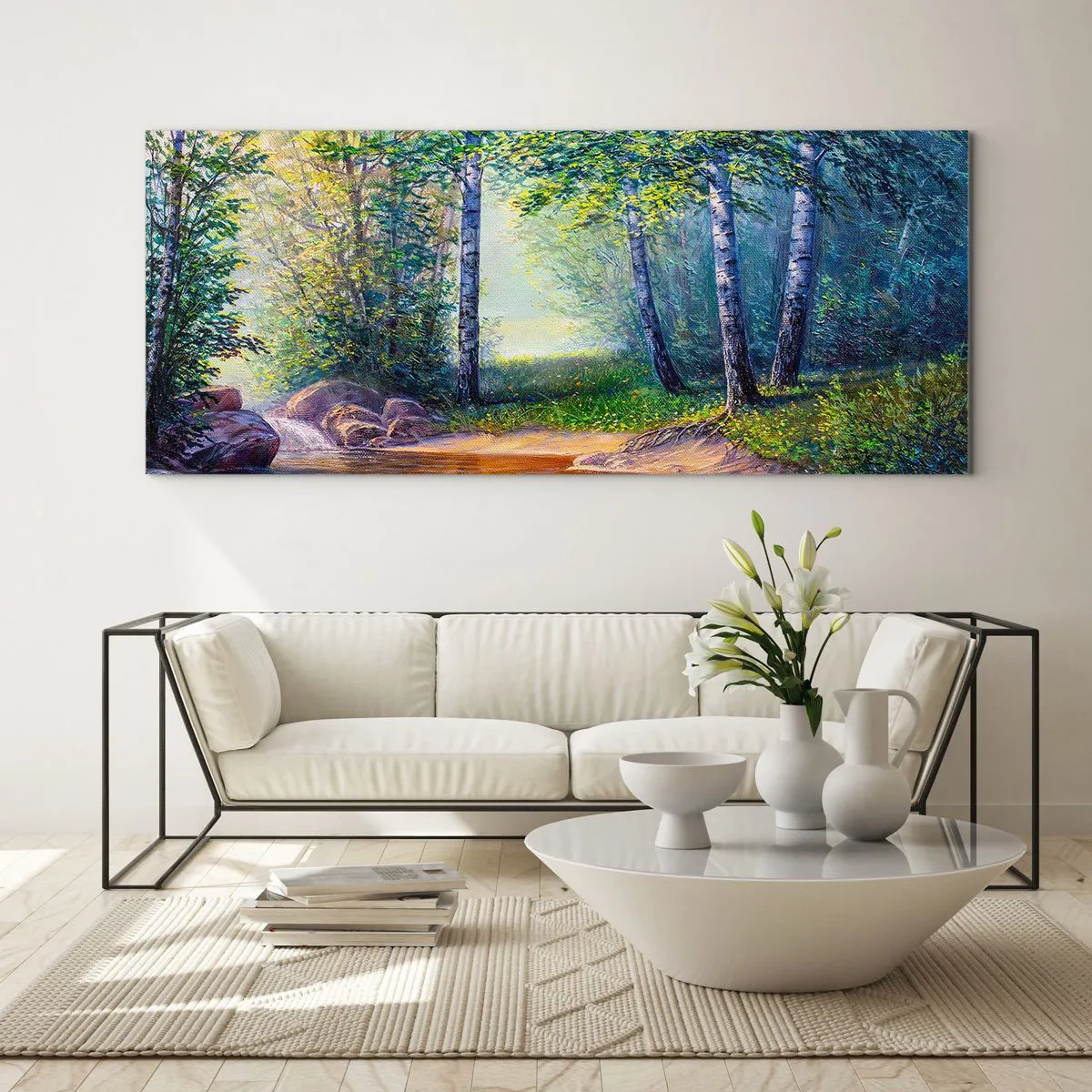 Schilderen op glas - Idyllisch landschap - 100x40 cm