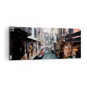 Schilderen op canvas - Venetiaans landschap met een gondel en een brug - 100x40 cm