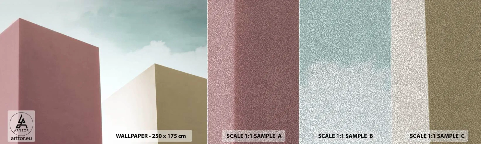 Fotobehang Monster Premium Sand - De geometrie van een zonnige zomer - Gebouwen, Architectuur, Driedimensionaal - 100x30 cm