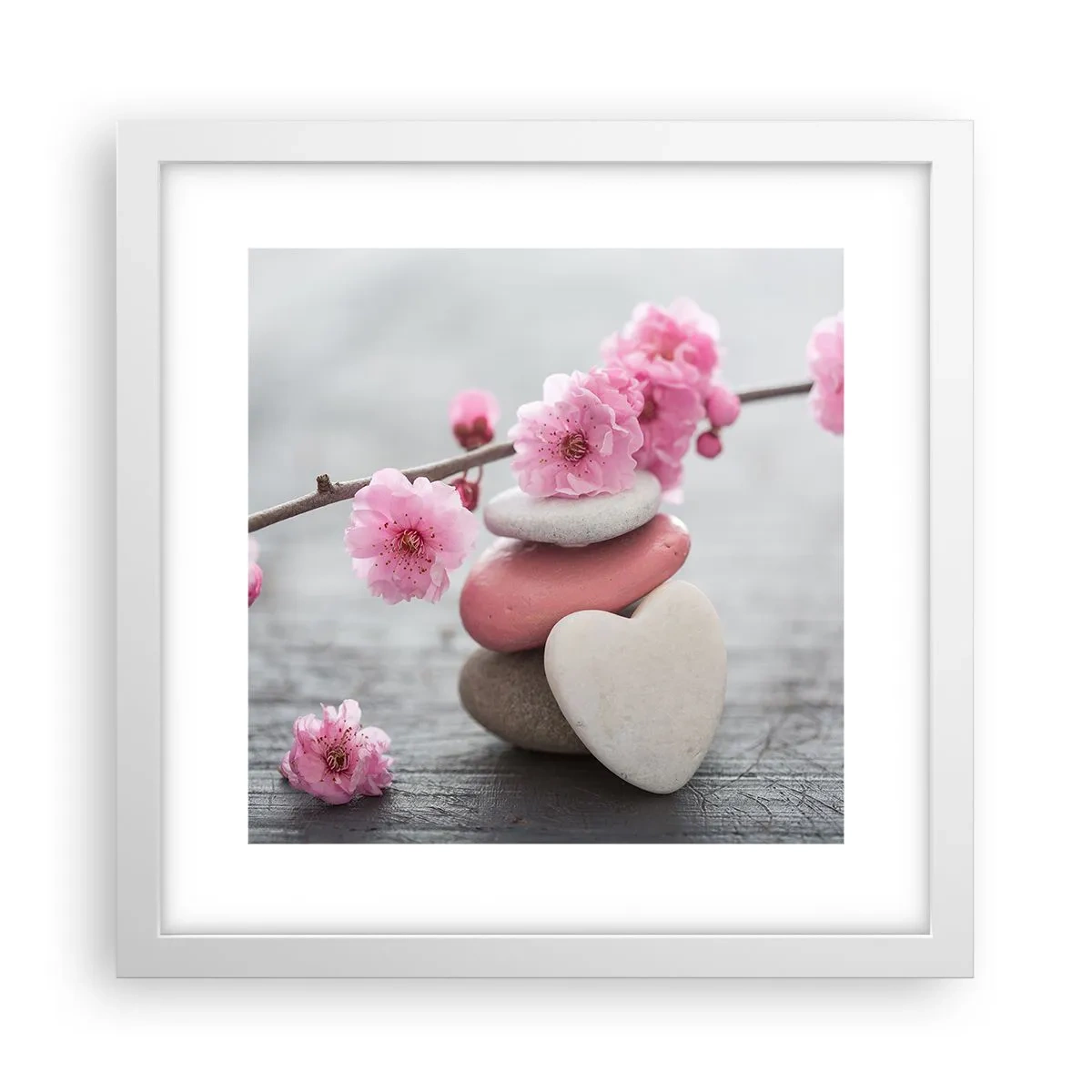 Poster in een witte lijst - Gelukzaligheid met een kersenbloesem - 30x30 cm