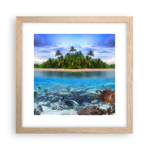 Een poster in een licht eiken lijst - Hemels eiland nodigt je uit - 30x30 cm