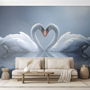 Zelfklevend Fotobehang Deluxe Sticker - Tijd voor liefde - Zwanen, Liefde, Hart - 400x280 cm