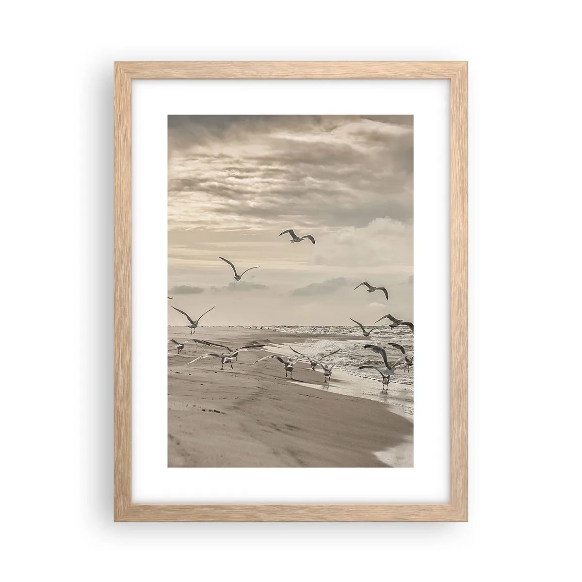 Een poster in een licht eiken lijst - Het geluid van de zee, het zingen van vogels - 30x40 cm