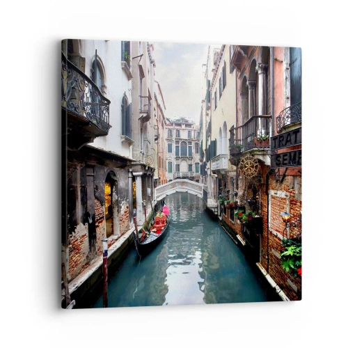 Schilderen op canvas - Venetiaans landschap met een gondel en een brug - 30x30 cm
