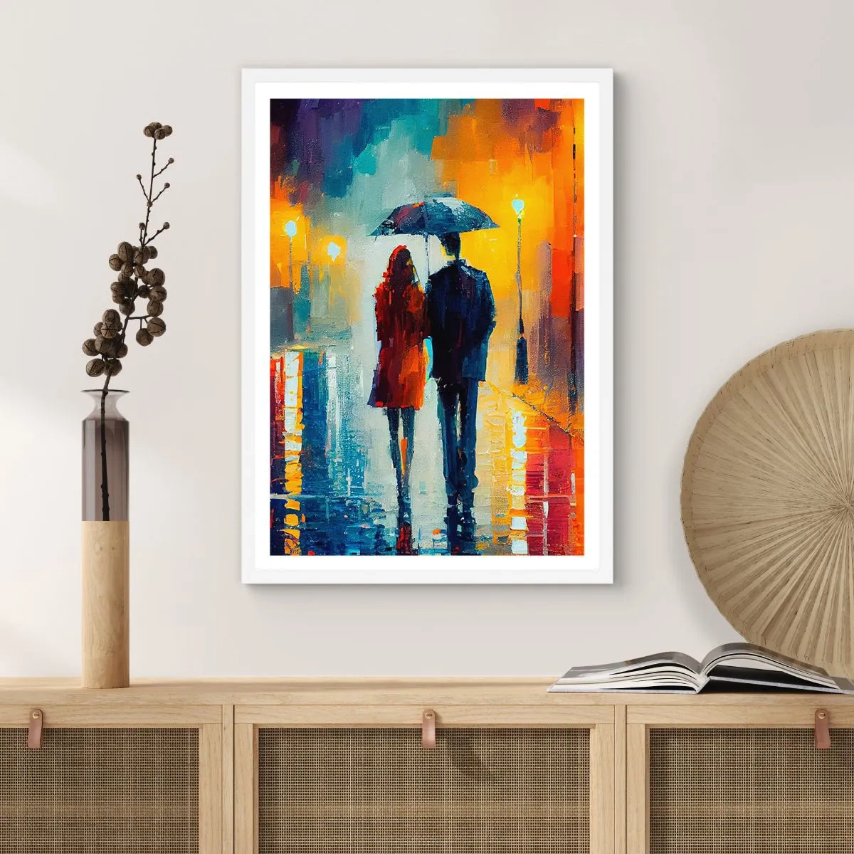 Poster in een witte lijst - Samen – een kleurrijke nacht - 50x70 cm