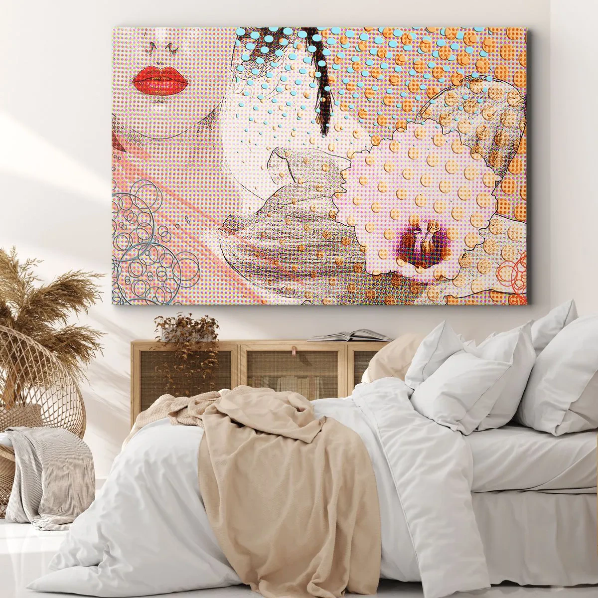 Schilderen op canvas - Abstract kunstwerk met een mond- en orchideeënmotief - 70x50cm - Stripboek heroïne - Moderne wanddecoratie voor woonkamer en slaapkamer ARTTOR