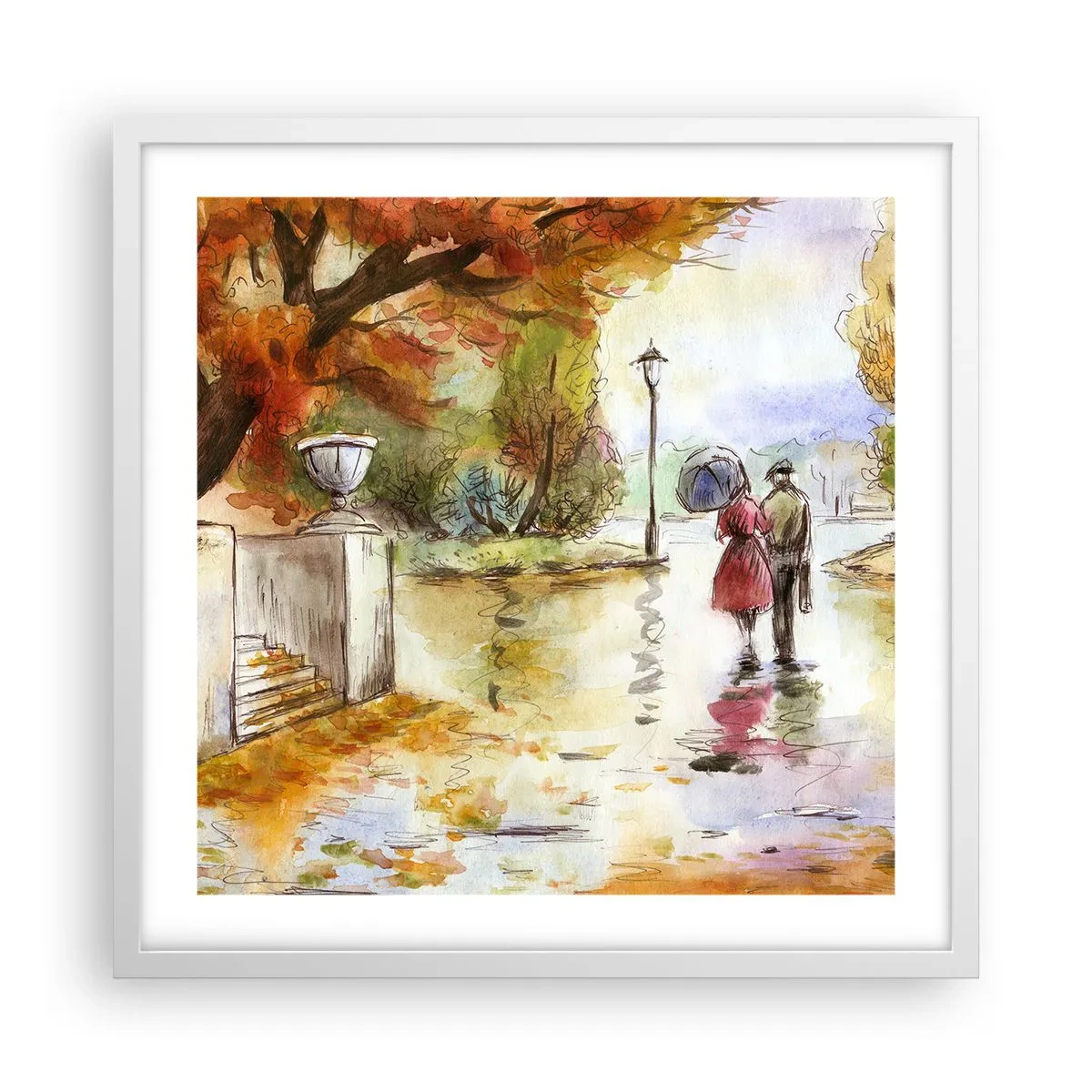 Poster in een witte lijst - Romantische herfst in het park - 50x50 cm
