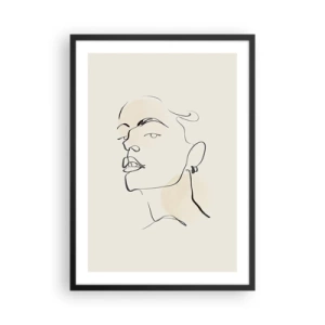 Poster in een zwarte lijst - Minimalistisch portret van een vrouw in lijnkunststijl - 50x70cm - Een trotse blik - Moderne wanddecoratie voor woonkamer en slaapkamer ARTTOR