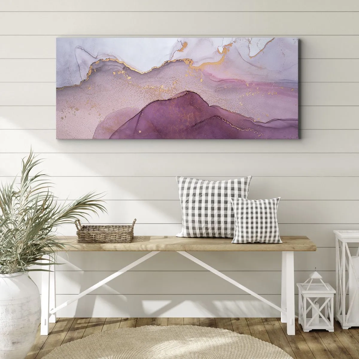 Schilderen op canvas - Lila en paarse golven - 100x40 cm