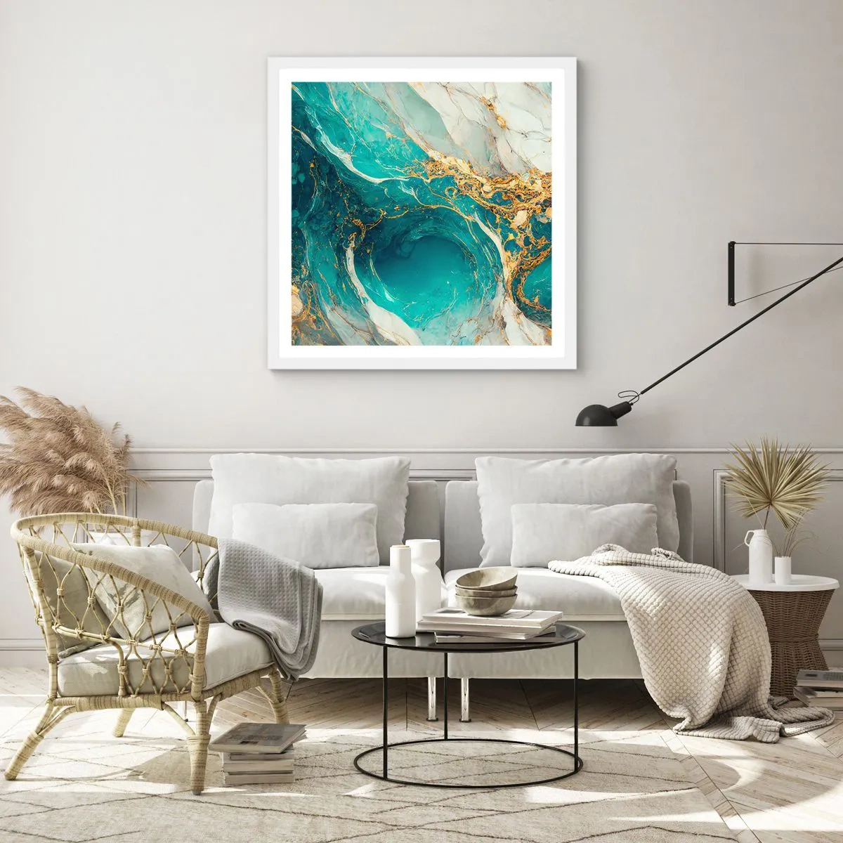 Poster in een witte lijst - Compositie met goudaders - 40x40 cm