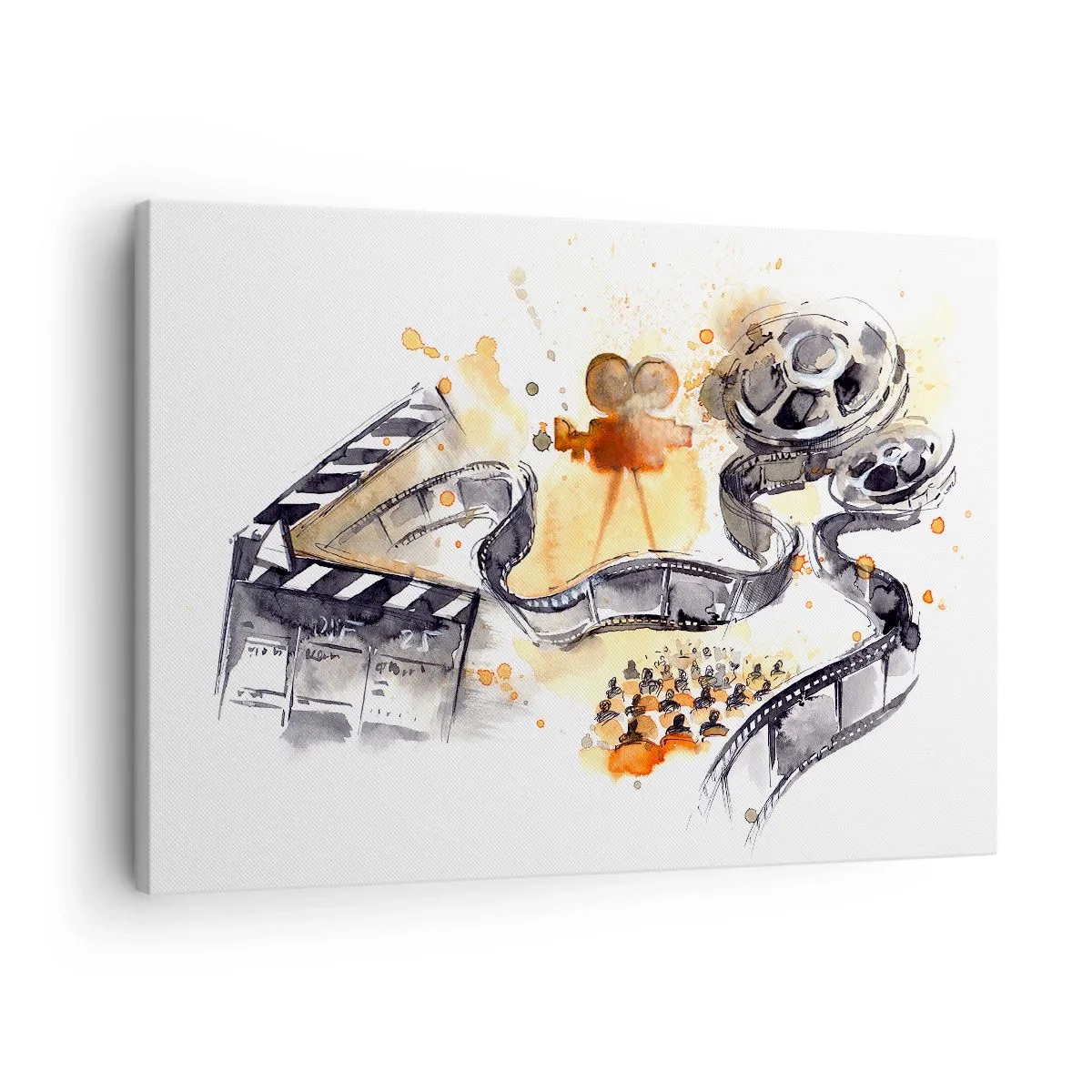 Schilderen op canvas - De symboliek van de cinema met een filmstrook in een artistieke aquarel - 70x50cm - In het land van dromen - Moderne wanddecoratie voor woonkamer en slaapkamer ARTTOR