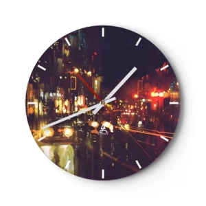 Wandklok - Klok - Nachtscène van de stad met kleurrijke lichten en straat - 30x30cm - Ondergedompeld in de lichten van de nacht - Moderne wanddecoratie voor woonkamer, keuken en slaapkamer ARTTOR