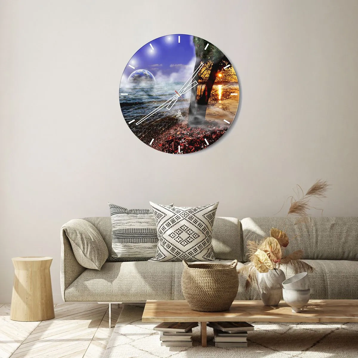 Wandklok - Klok - Surrealistisch landschap - eenheid van de natuur - 30x30 cm