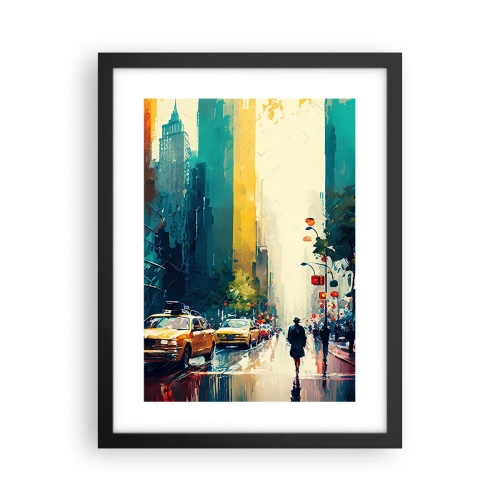 Poster in een zwarte lijst - New York – zelfs de regen is hier kleurrijk - 30x40 cm